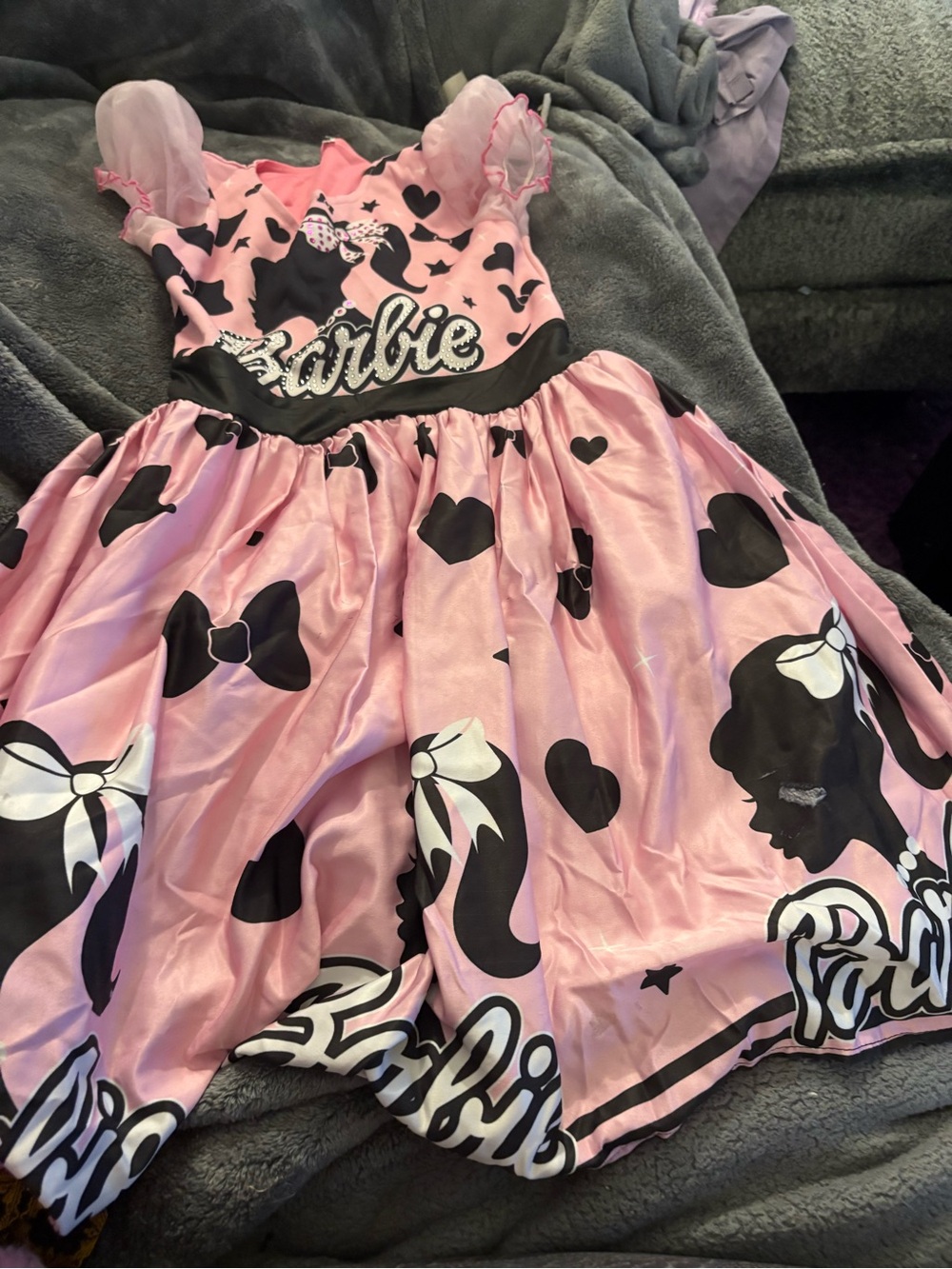 Barbie-Inspired Pink and Black Girls' Costume Dress with Bows